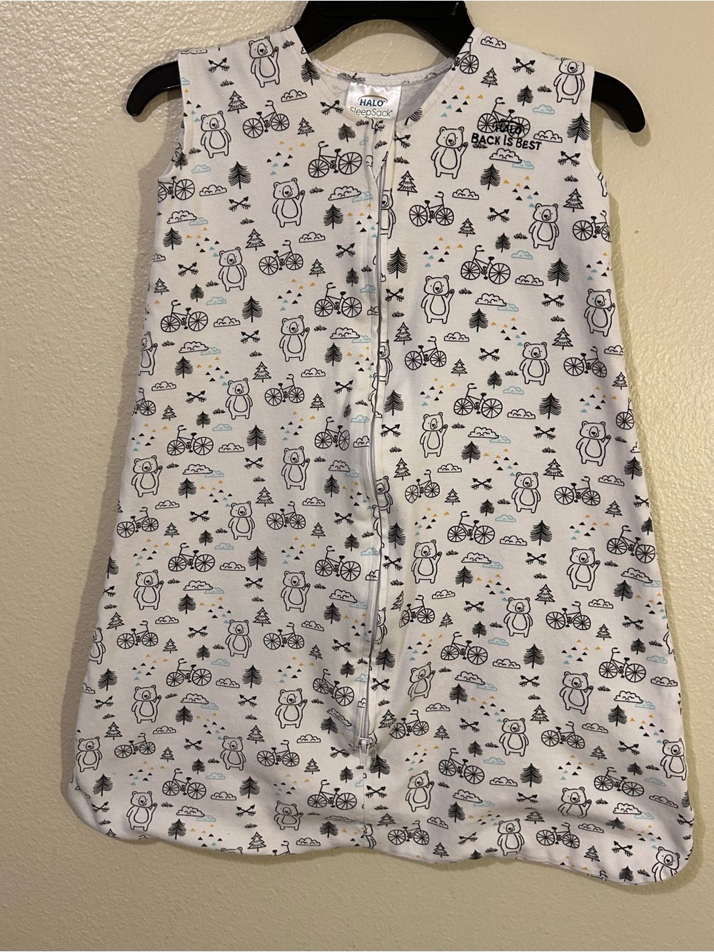 HALO White Bear & Bike Print Sleep Sack in White with Gray Accents 6-12 Months